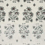 HAND BLOCK PRINTED FLORAL GRAY AND BROWN NATURAL VISCOSE LINEN FABRIC - SADABAHAR