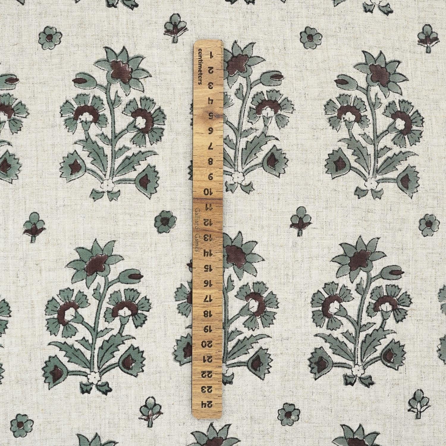 HAND BLOCK PRINTED FLORAL GRAY AND BROWN NATURAL VISCOSE LINEN FABRIC - SADABAHAR