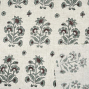HAND BLOCK PRINTED FLORAL GRAY AND BROWN NATURAL VISCOSE LINEN FABRIC - SADABAHAR
