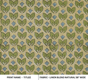 LINEN BLEND HAND BLOCK PRINTED FABRIC – TITLEE GREEN FLORAL IN GRAY & GREEN FOR FARMHOUSE DECOR