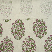 Handmade Pink & Green Floral Printed on Pure Linen Fabric - Gudhal Bloom