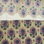 Handblock Printed Pure Linen Fabric with Pink & Blue Floral Elegance Kusum Bloom