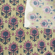 Handblock Printed Pure Linen Fabric with Pink & Blue Floral Elegance Kusum Bloom