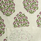 Handmade Pink & Green Floral Printed on Pure Linen Fabric - Gudhal Bloom