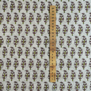 GREEN AND GRAY FLORAL BLOCK PRINTED VISCOSE LINEN FABRIC FOR CUSHION - LIL PAISLEY