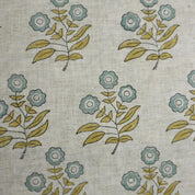 Hand Block Printed Viscose Linen Handmade Green & Gray Floral Bohemian Drapery Fabric - Neha
