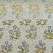 Hand Block Printed Viscose Linen Handmade Green & Gray Floral Bohemian Drapery Fabric - Neha