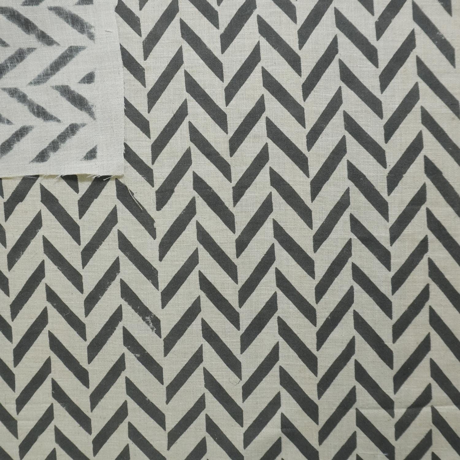 Block Printed Natural Linen Blend Striped Fabric for Curtains and Roman Shades - STRIPE SCALE
