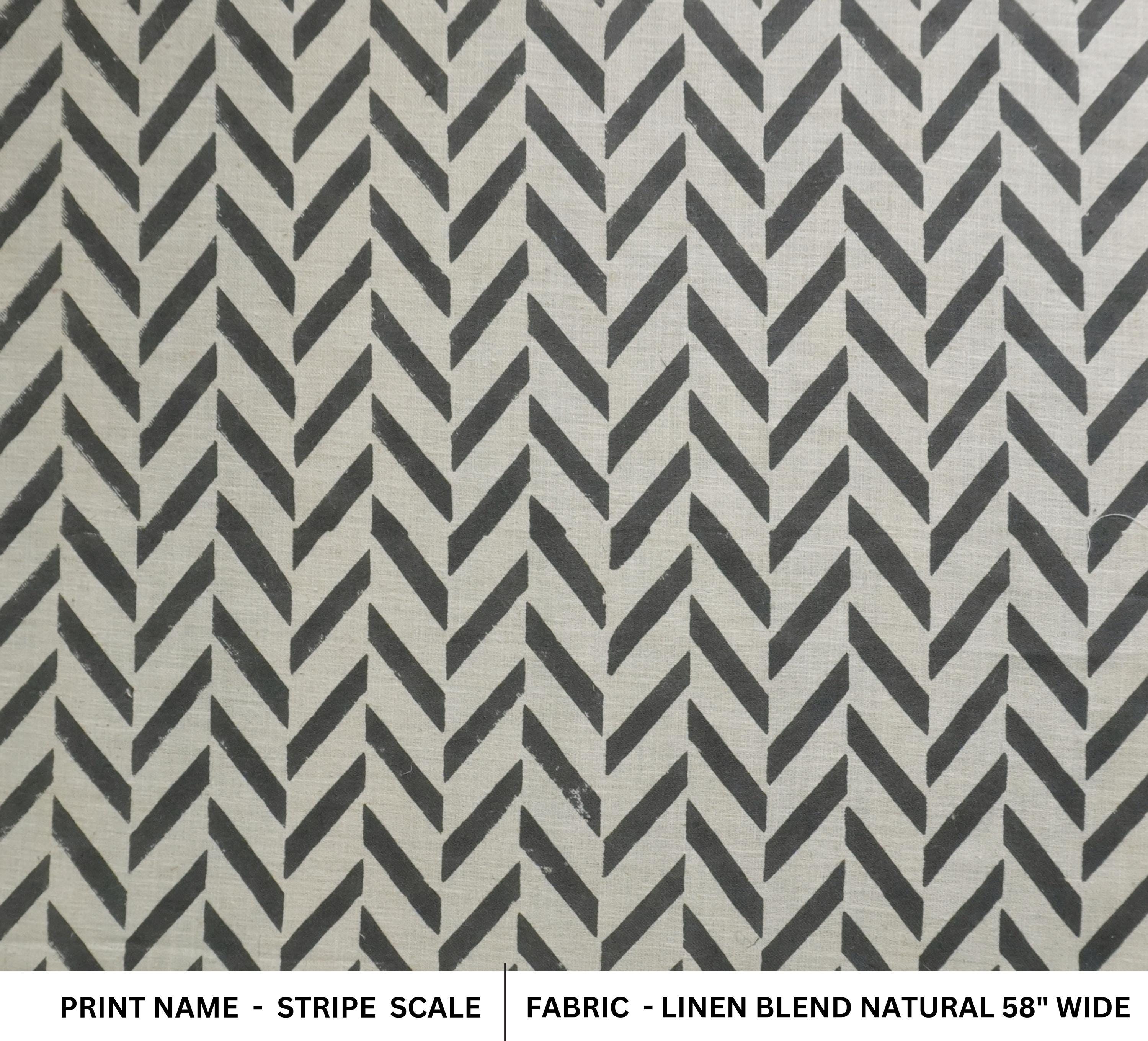 Block Printed Natural Linen Blend Striped Fabric for Curtains and Roman Shades - STRIPE SCALE