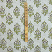 Indian Hand Block Printed Gray & Green Floral Viscose Linen Fabric For Curtains - SAMRAAT