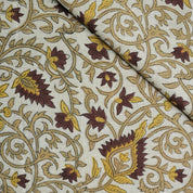 HANDMADE BLOCK PRINTED LINEN BLEND NATURAL DECORATIVE FABRIC CURTAIN AND UPHOLSTERY - HAWAMAHAL