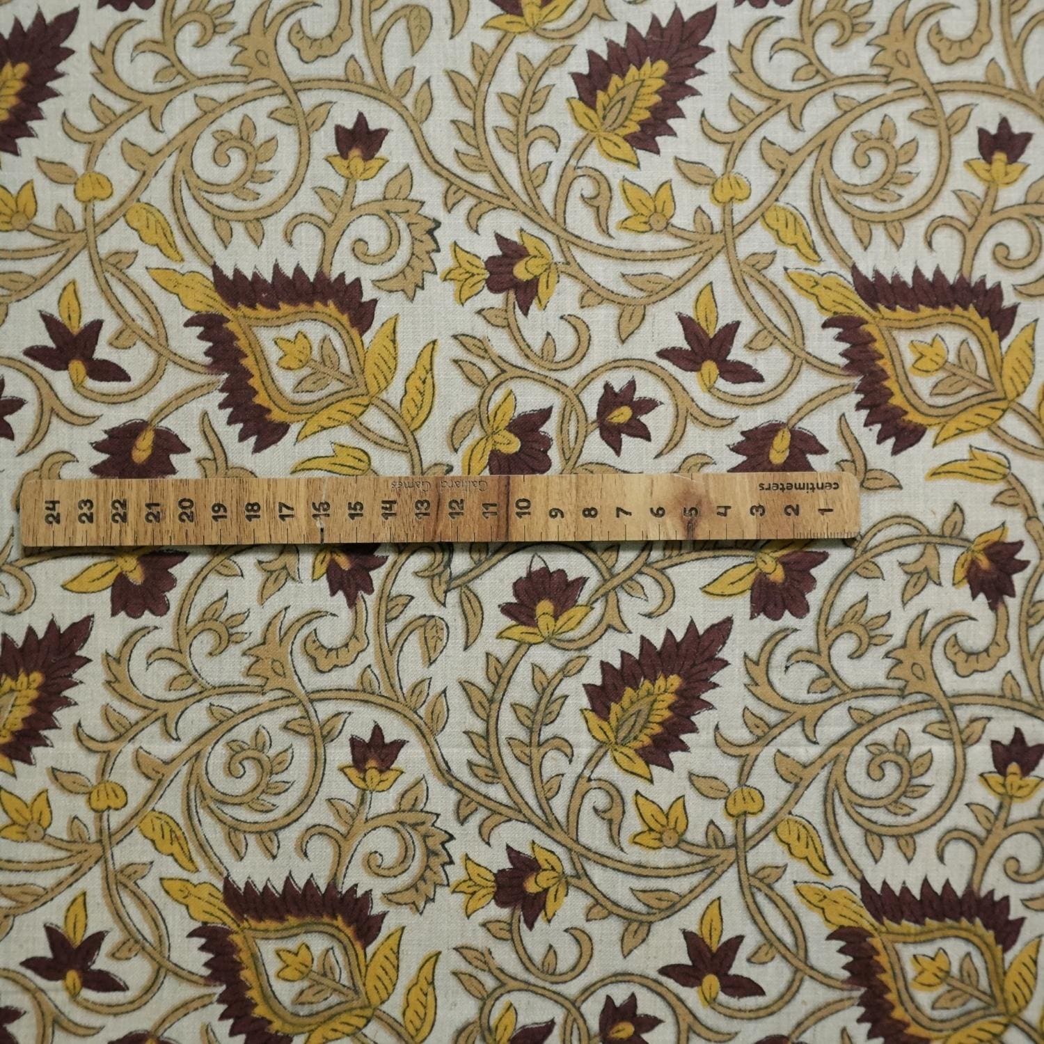 HANDMADE BLOCK PRINTED LINEN BLEND NATURAL DECORATIVE FABRIC CURTAIN AND UPHOLSTERY - HAWAMAHAL