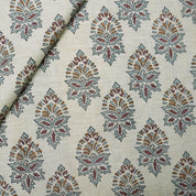 HANDMADE BLOCK PRINTED FLORAL LINEN BLEND NATURALFABRIC FOR CURTAIN AND UPHOLSTERY BOHO DECOR - SAMRAAT