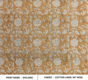 HANDMADE BLOCK PRINTED COTTON LINEN MUSTARD FLORAL PILLOW AND CUSHION FABRIC - SHILONG