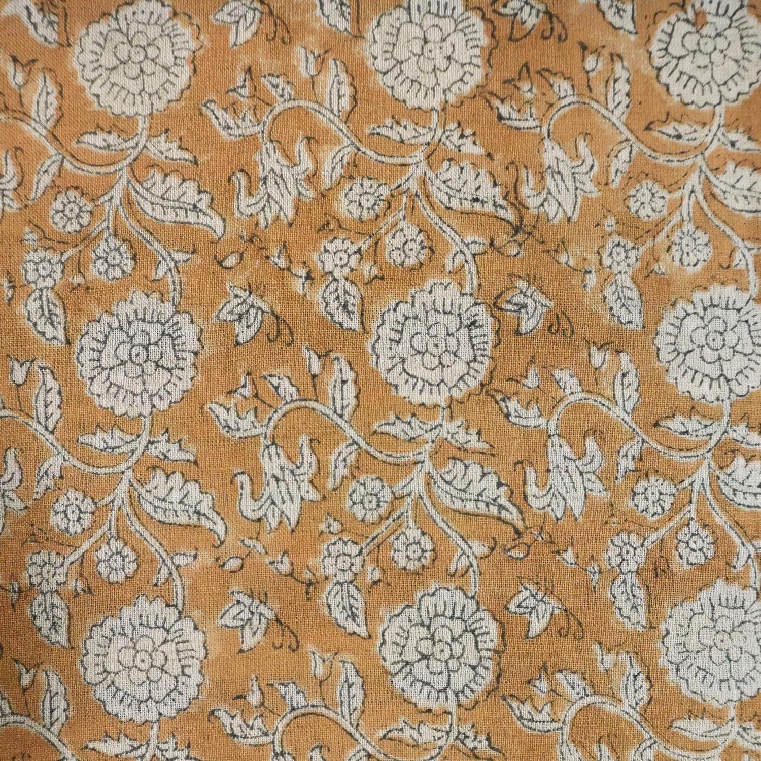 HANDMADE BLOCK PRINTED COTTON LINEN MUSTARD FLORAL PILLOW AND CUSHION FABRIC - SHILONG