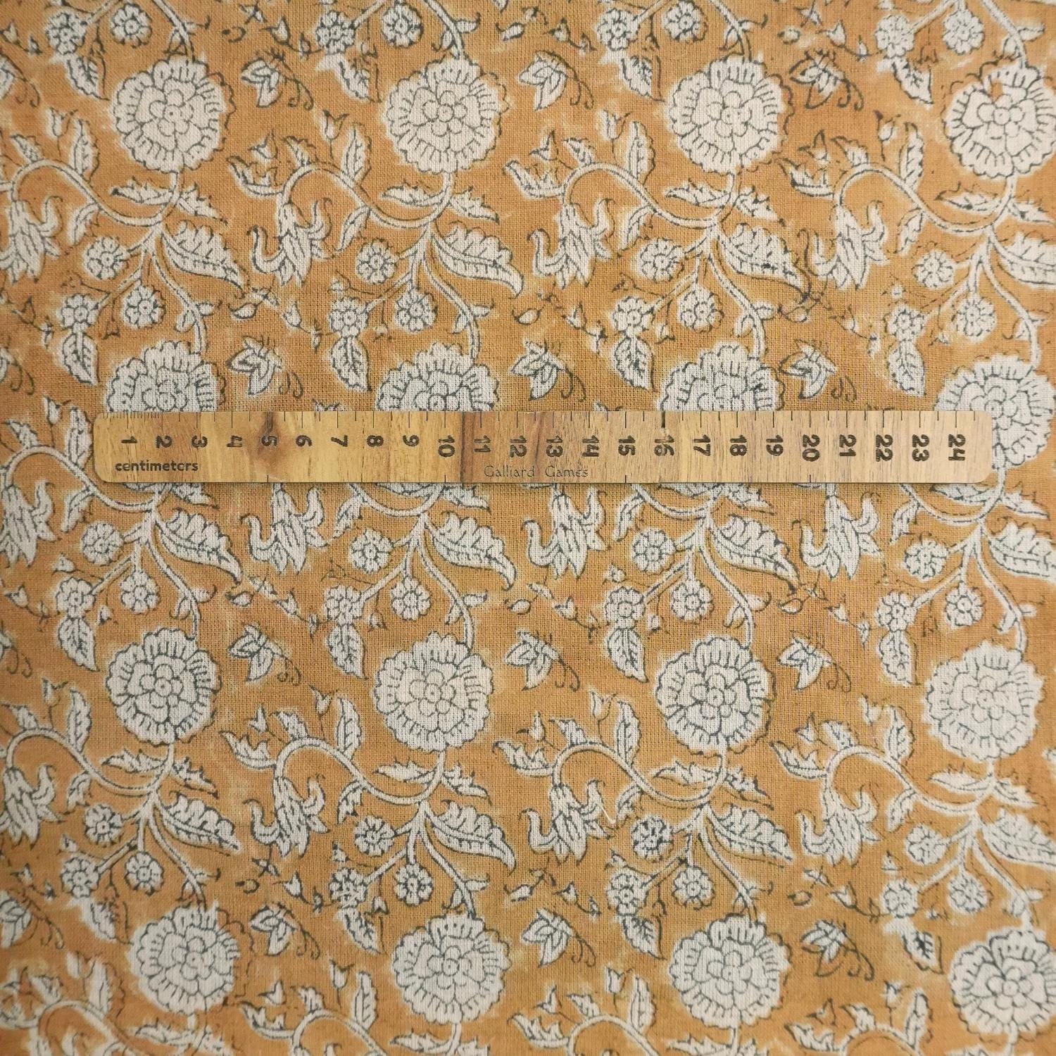 HANDMADE BLOCK PRINTED COTTON LINEN MUSTARD FLORAL PILLOW AND CUSHION FABRIC - SHILONG