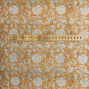 HANDMADE BLOCK PRINTED COTTON LINEN MUSTARD FLORAL PILLOW AND CUSHION FABRIC - SHILONG