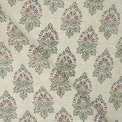 BLOCK PRINTED RED & GREEN FLORAL LINEN BLEND FABRIC FOR COUCH AND SOFA COVER - SAMRAAT