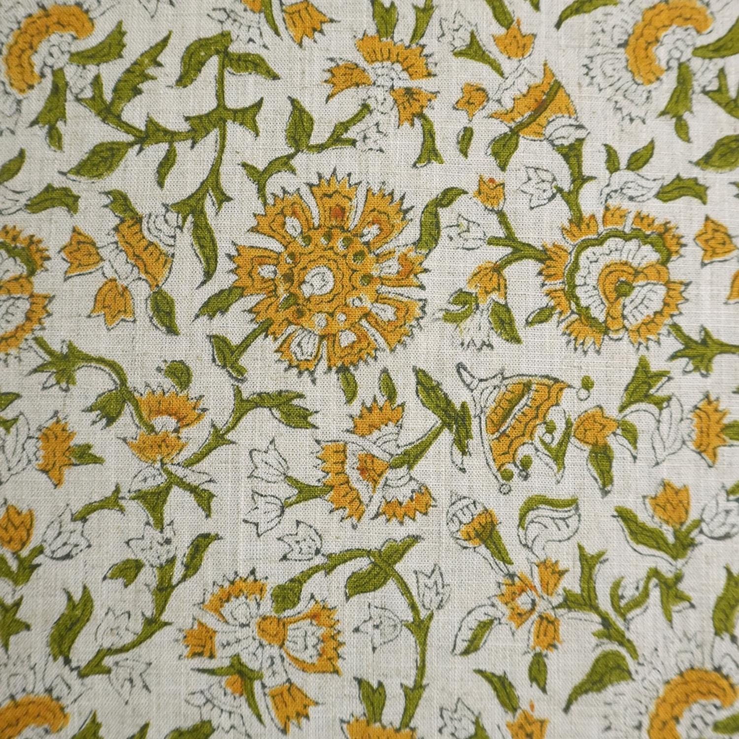 Floral Hand Block Printed Viscose Linen Fabric 58" Wide Decorative & Handmade Art for Home Decor - PUSHPLATA