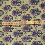 Handblock Printed Pure Linen Fabric with Pink & Blue Floral Elegance Kusum Bloom