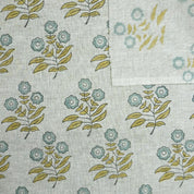 Hand Block Printed Viscose Linen Handmade Green & Gray Floral Bohemian Drapery Fabric - Neha