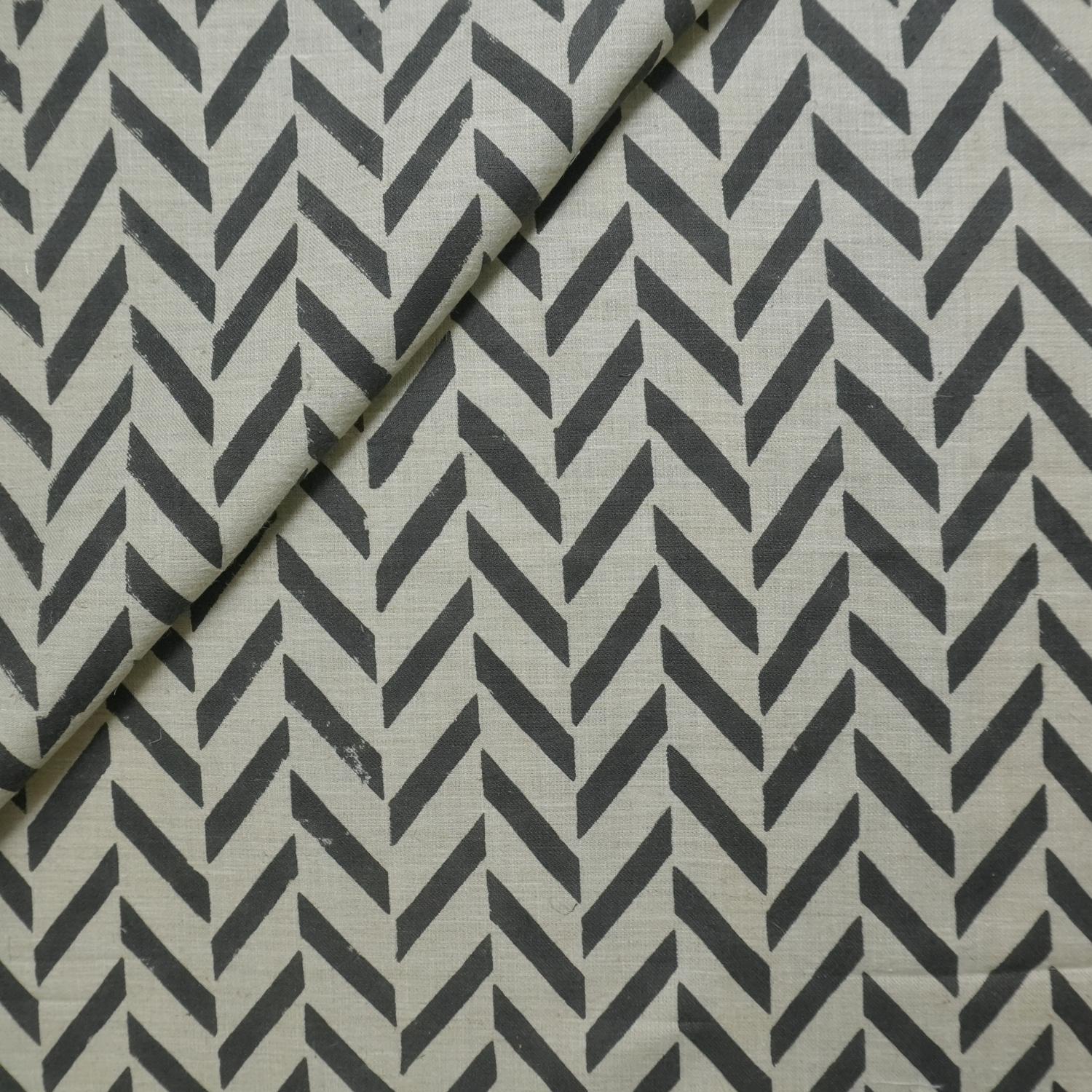Block Printed Natural Linen Blend Striped Fabric for Curtains and Roman Shades - STRIPE SCALE
