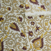 HANDMADE BLOCK PRINTED LINEN BLEND NATURAL DECORATIVE FABRIC CURTAIN AND UPHOLSTERY - HAWAMAHAL