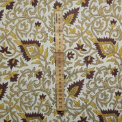 HANDMADE BLOCK PRINTED LINEN BLEND NATURAL DECORATIVE FABRIC CURTAIN AND UPHOLSTERY - HAWAMAHAL