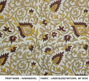 HANDMADE BLOCK PRINTED LINEN BLEND NATURAL DECORATIVE FABRIC CURTAIN AND UPHOLSTERY - HAWAMAHAL