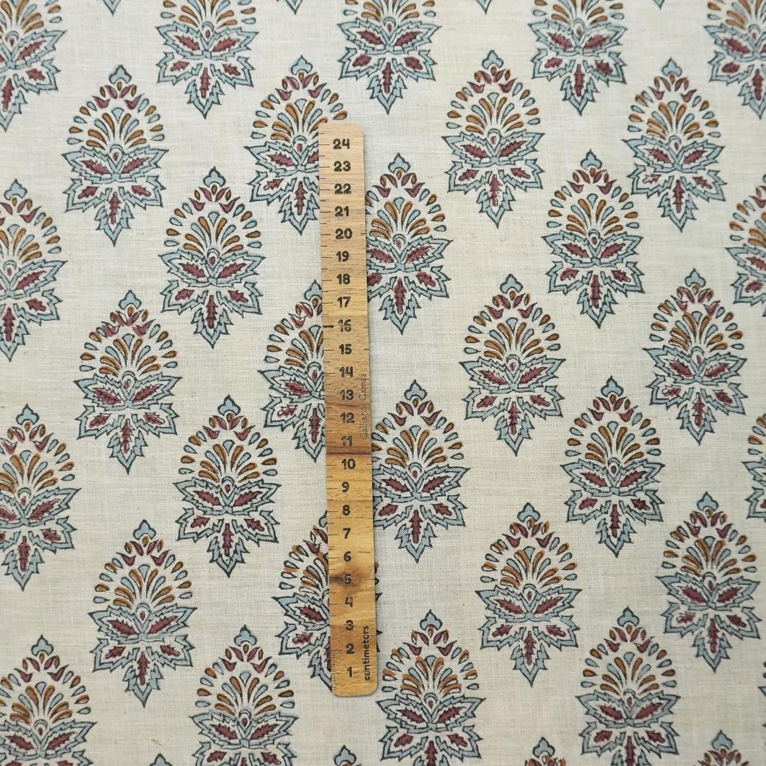 HANDMADE BLOCK PRINTED FLORAL LINEN BLEND NATURALFABRIC FOR CURTAIN AND UPHOLSTERY BOHO DECOR - SAMRAAT