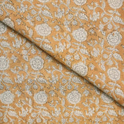 HANDMADE BLOCK PRINTED COTTON LINEN MUSTARD FLORAL PILLOW AND CUSHION FABRIC - SHILONG