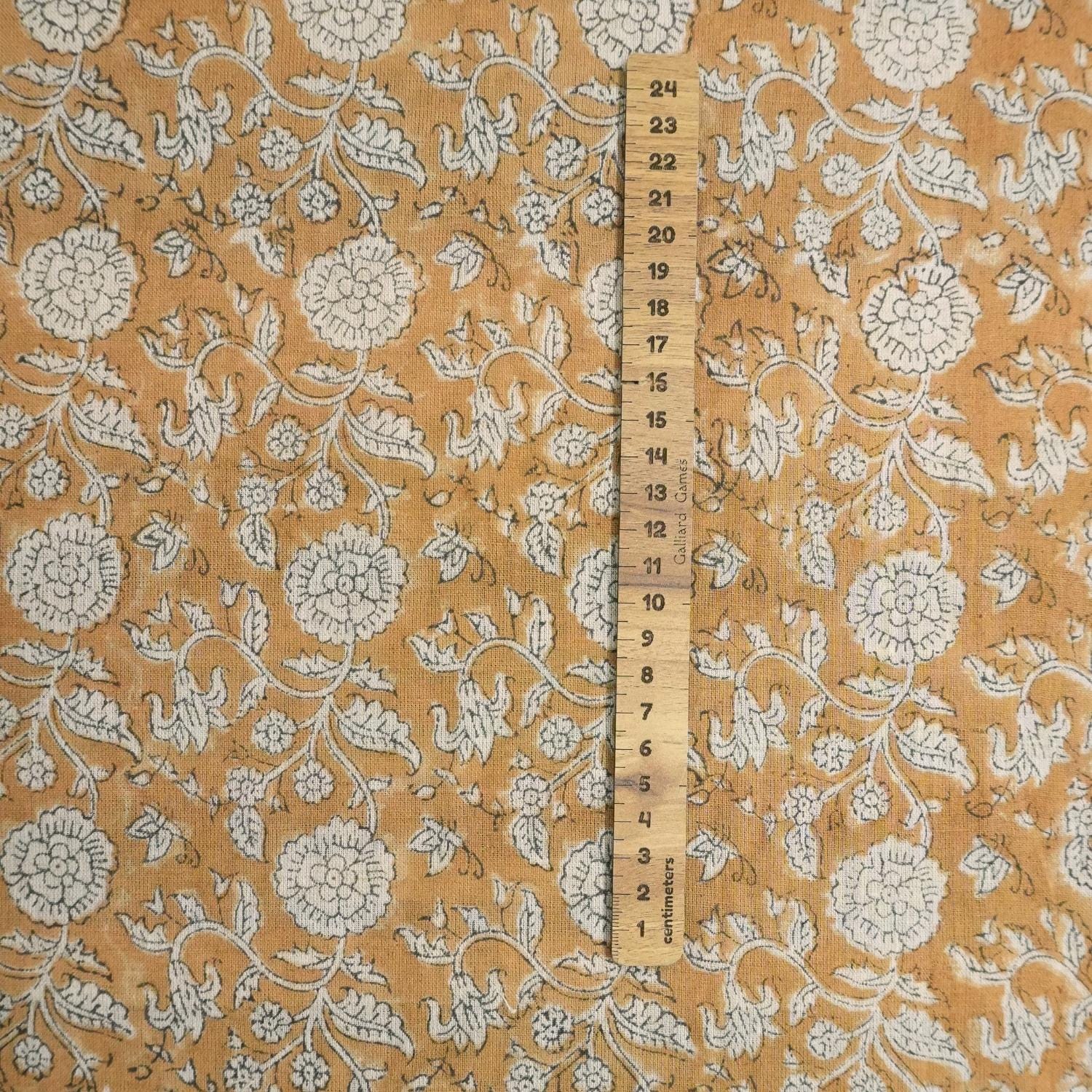 HANDMADE BLOCK PRINTED COTTON LINEN MUSTARD FLORAL PILLOW AND CUSHION FABRIC - SHILONG