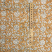 HANDMADE BLOCK PRINTED COTTON LINEN MUSTARD FLORAL PILLOW AND CUSHION FABRIC - SHILONG