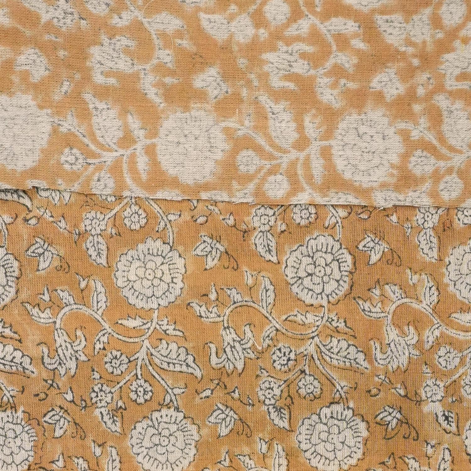 HANDMADE BLOCK PRINTED COTTON LINEN MUSTARD FLORAL PILLOW AND CUSHION FABRIC - SHILONG