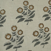 Block Printed Gray & Brown Floral Print on Linen Blend Fabric - Neha Serenity