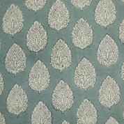 BLOCK PRINTED COTTON LINEN 50" WIDE BOHO GRAY FLORAL CUSHION AND TABLECLOTH FABRIC - BETAL LEAF