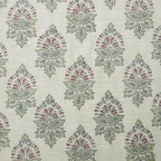 BLOCK PRINTED RED & GREEN FLORAL LINEN BLEND FABRIC FOR COUCH AND SOFA COVER - SAMRAAT
