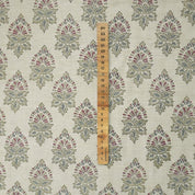 BLOCK PRINTED RED & GREEN FLORAL LINEN BLEND FABRIC FOR COUCH AND SOFA COVER - SAMRAAT