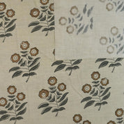 Block Printed Gray & Brown Floral Print on Linen Blend Fabric - Neha Serenity