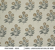 Block Printed Gray & Brown Floral Print on Linen Blend Fabric - Neha Serenity