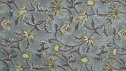 Hand Printed Viscose Linen Blueish, Brown & Green Floral Fabric for Table Covers & Napkins - NAAYAB