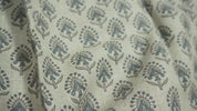 Thick Linen Heavyweight Gray Floral Indian Block Printed Fabric for Cushions, Upholstery & Home Decor - GURUKUL
