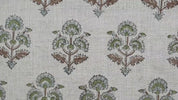 Block Printed Handmade Indian Viscose Linen Fabric in Brown & Green Floral for Curtains – Traffic Light