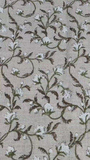 Thick Linen Hand Block Printed Silver Pink Floral Fabric for Cushions, Pillow Covers - Pushp Varsha