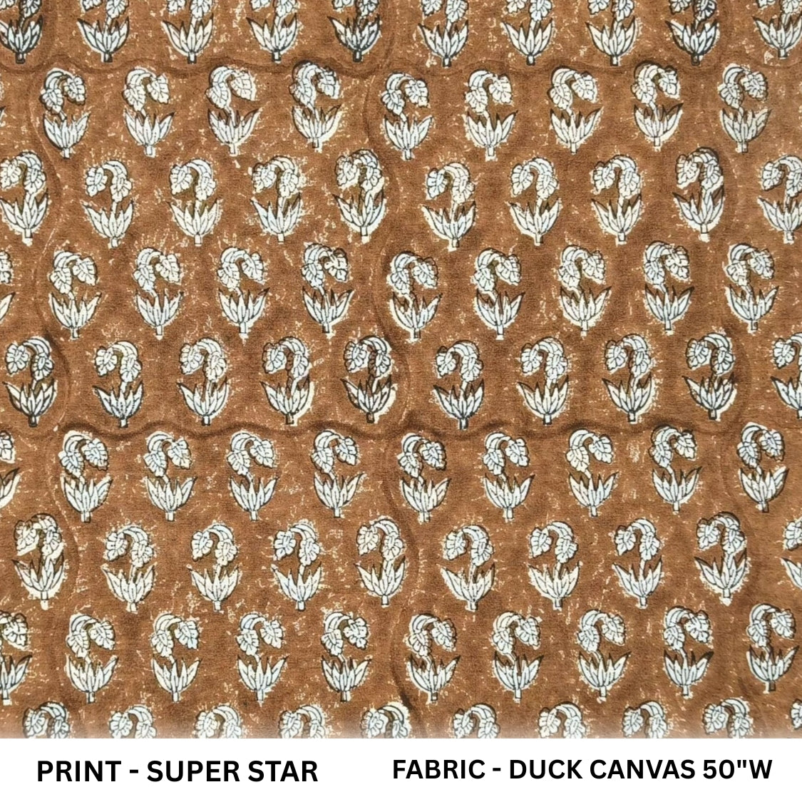 Patterned fabric with 'Super Star' print on duck canvas