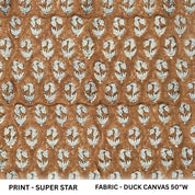 Patterned fabric with 'Super Star' print on duck canvas