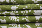 Block Print Pure Linen 58" Wide, Handloom Indian fabric , floral pillow print, upholstery, linen by yard - Firoza Green
