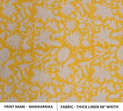 Thick Linen 58" Wide Indian hand block Floral print, fabric by the yard, Hand made upholstery pillow cover - MANIKARNIKA