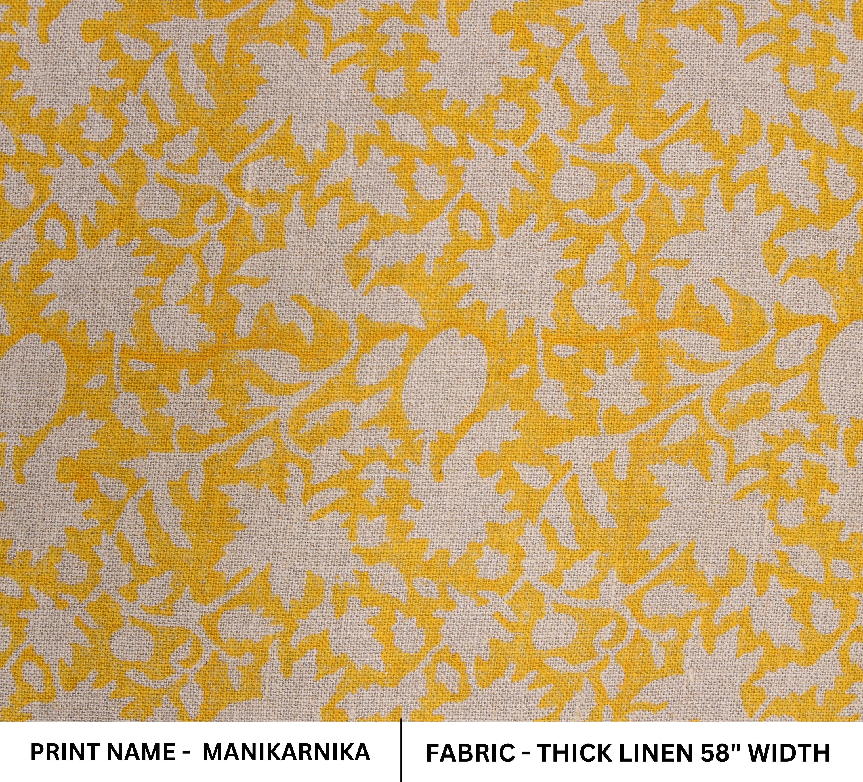 Thick Linen 58" Wide Indian hand block Floral print, fabric by the yard, Hand made upholstery pillow cover - MANIKARNIKA