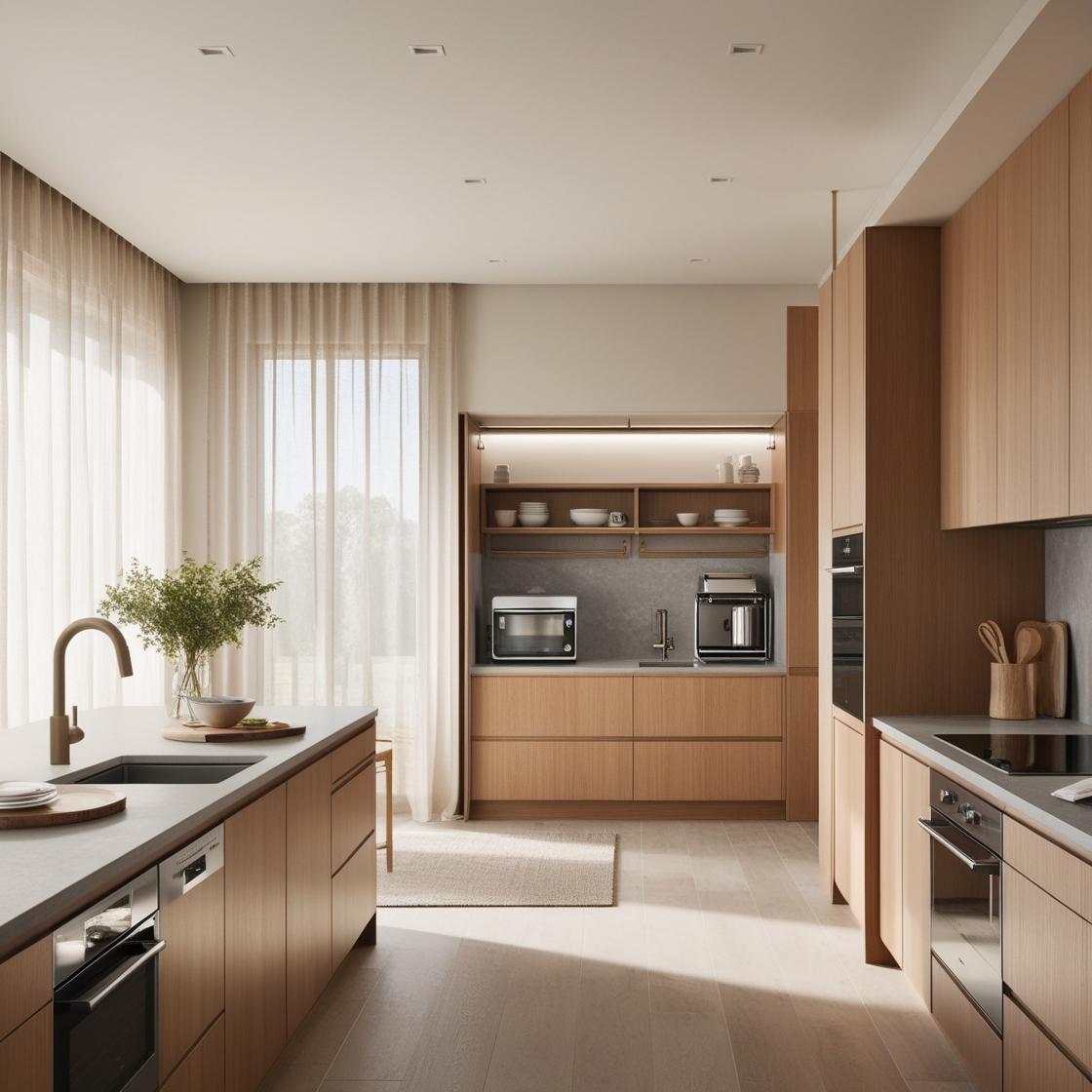 A modern kitchen interior with an elegant and functional layout, designed to match a family's daily lifestyle.